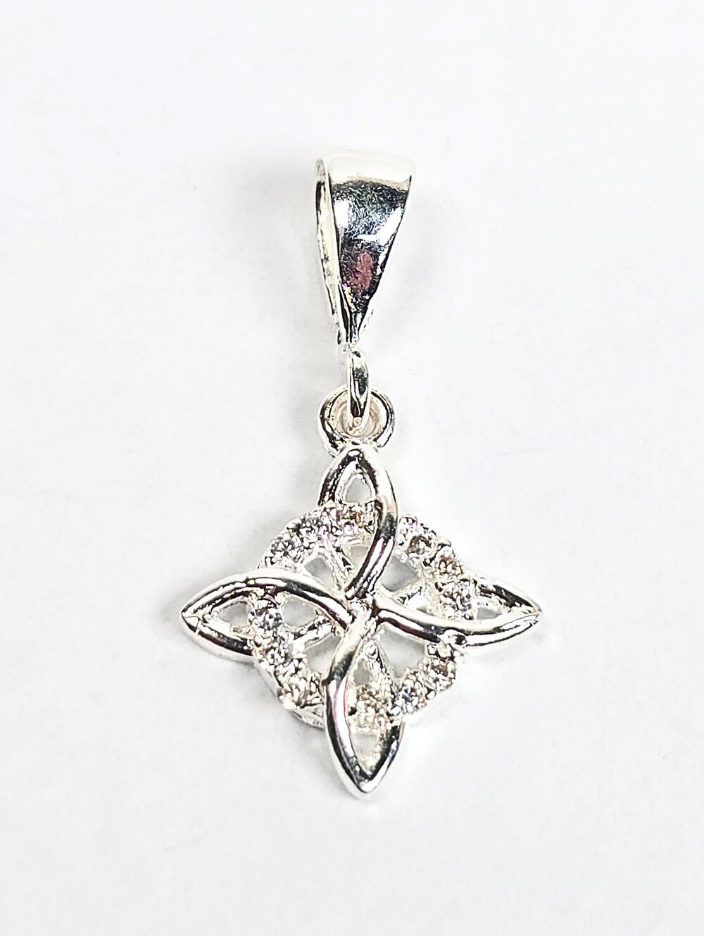 Witch Knot Celtic Pendant Charm CZ 925 Sterling Silver Protection Symbol 17mm